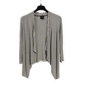W5 Black White Striped Open Front Cascade Cardigan L